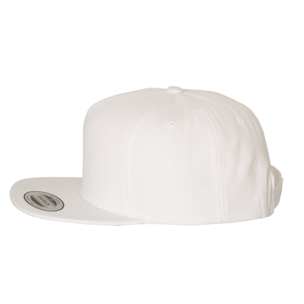YP Classics Premium Five-Panel Snapback Cap, White / White, Left Side view