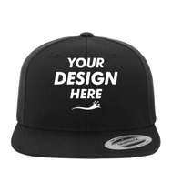 YP Classics Premium Flat Bill Snapback Cap, Black / Black, Front view, Mockup