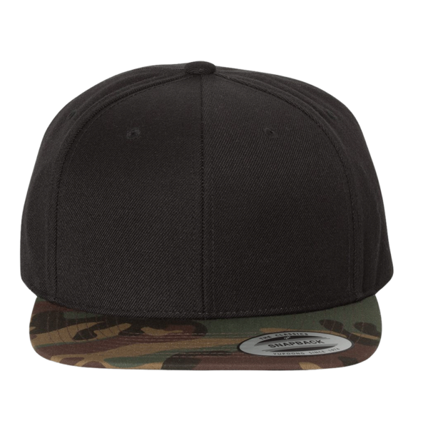 YP Classics Premium Flat Bill Snapback Cap, Black / Camo, Front view