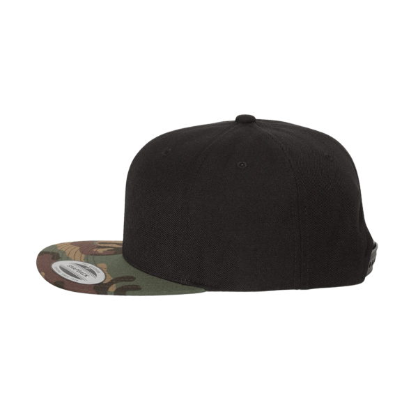 YP Classics Premium Flat Bill Snapback Cap, Black / Camo, Left Side view
