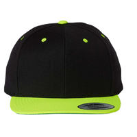 YP Classics Premium Flat Bill Snapback Cap, Black / Neon Green, Front view