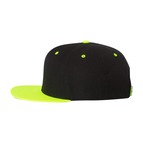YP Classics Premium Flat Bill Snapback Cap, Black / Neon Green, Left Side view