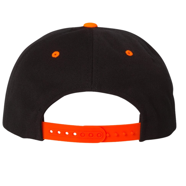 YP Classics Premium Flat Bill Snapback Cap, Black / Neon Orange, Back view