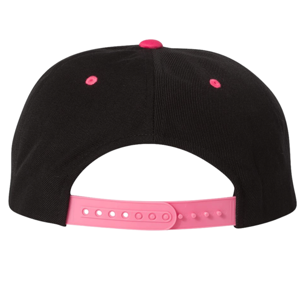 YP Classics Premium Flat Bill Snapback Cap, Black / Neon Pink, Back view