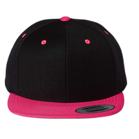 YP Classics Premium Flat Bill Snapback Cap, Black / Neon Pink, Front view