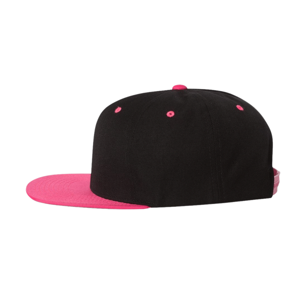 YP Classics Premium Flat Bill Snapback Cap, Black / Neon Pink, Left Side view