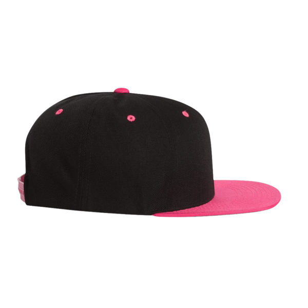 YP Classics Premium Flat Bill Snapback Cap, Black / Neon Pink, Right Side view