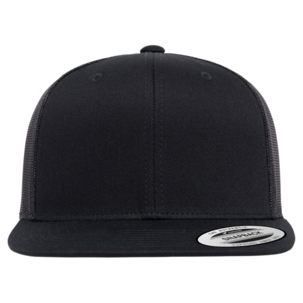 YP Classics Retro High Profile Trucker Cap, Black / Black, Front view