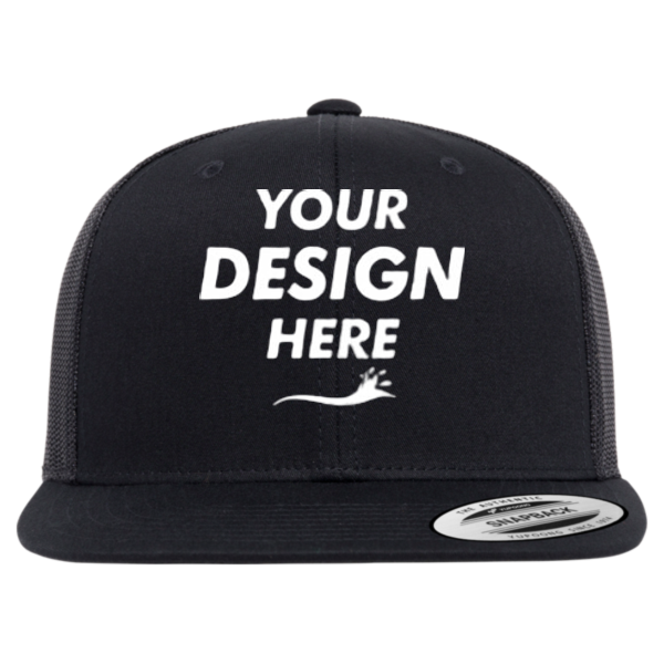 YP Classics Retro High Profile Trucker Cap, Black / Black, Front view, Mockup