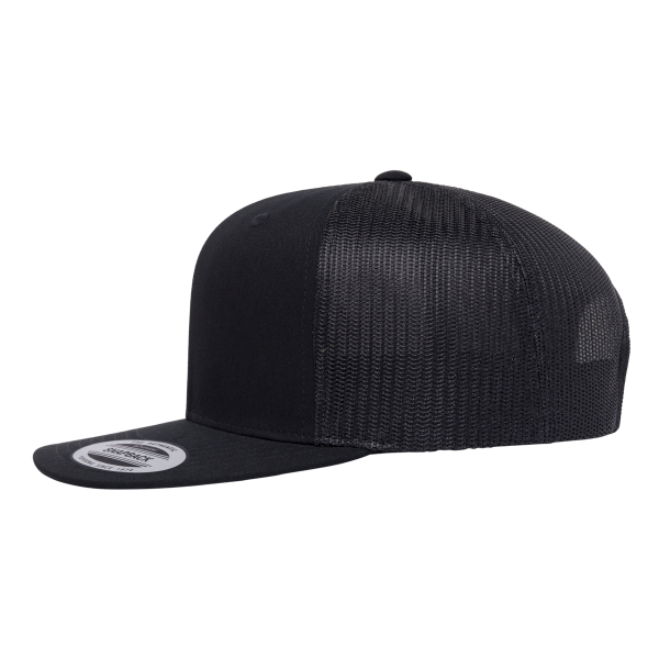 YP Classics Retro High Profile Trucker Cap, Black / Black, Left Side view