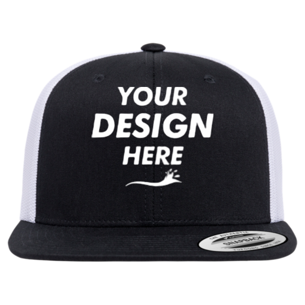 YP Classics Retro High Profile Trucker Cap, Black / White, Front view, Mockup