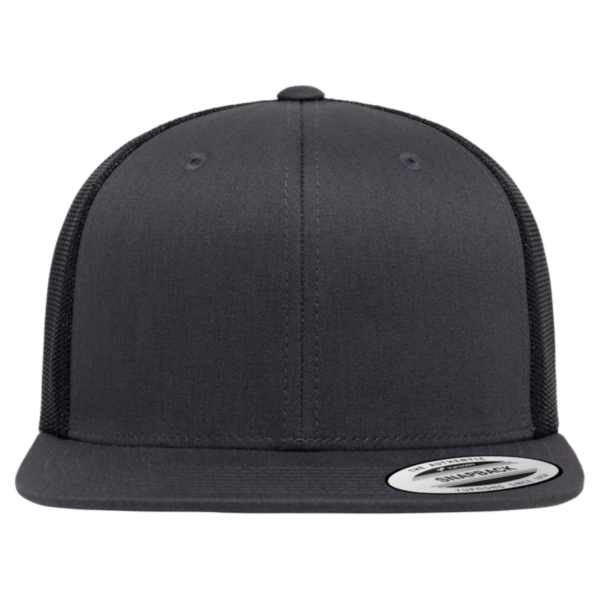 YP Classics Retro High Profile Trucker Cap, Charcoal / Black, Front view