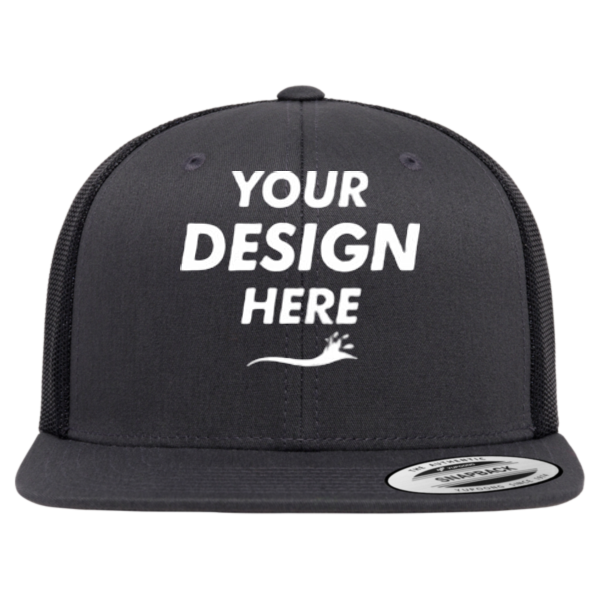 YP Classics Retro High Profile Trucker Cap, Charcoal / Black, Front view, Mockup