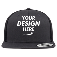 YP Classics Retro High Profile Trucker Cap, Charcoal / Black, Front view, Mockup