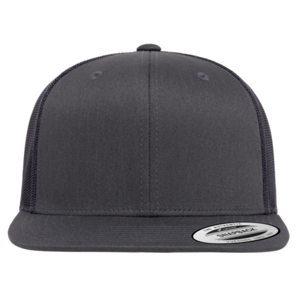 YP Classics Retro High Profile Trucker Cap, Charcoal / Charcoal, Front view