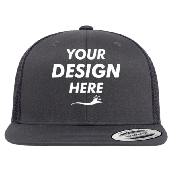 YP Classics Retro High Profile Trucker Cap, Charcoal / Charcoal, Front view, Mockup