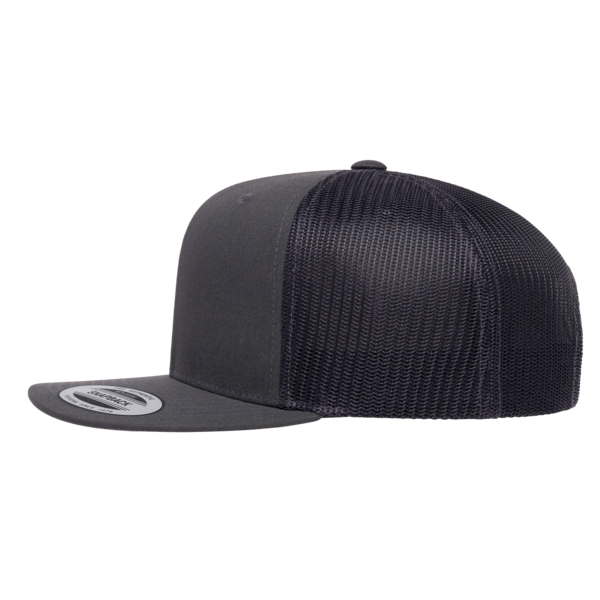 YP Classics Retro High Profile Trucker Cap, Charcoal / Charcoal, Left Side view