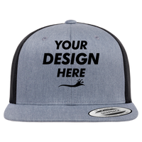 YP Classics Retro High Profile Trucker Cap, Heather Grey / Black, Front view, Mockup
