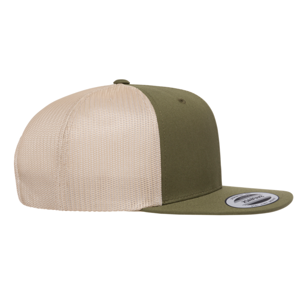 YP Classics Retro High Profile Trucker Cap, Moss Green / Khaki, Right Side view