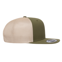 YP Classics Retro High Profile Trucker Cap, Moss Green / Khaki, Right Side view