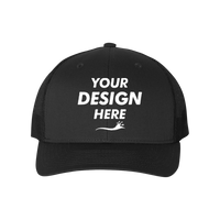 YP Classics Retro Trucker Cap, Black / Black / Black, Front view, Mockup