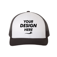 YP Classics Retro Trucker Cap, Black / White / Black, Front view, Mockup