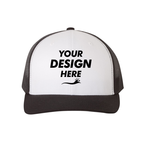 YP Classics Retro Trucker Cap, Black / White / Black, Front view, Mockup