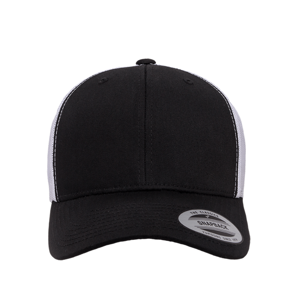 YP Classics Retro Trucker Cap, Black / White / White, Front view