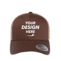 YP Classics Retro Trucker Cap, Brown / Khaki / Khaki, Front view, Mockup