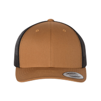 YP Classics Retro Trucker Cap, Caramel / Black / Black, Front view