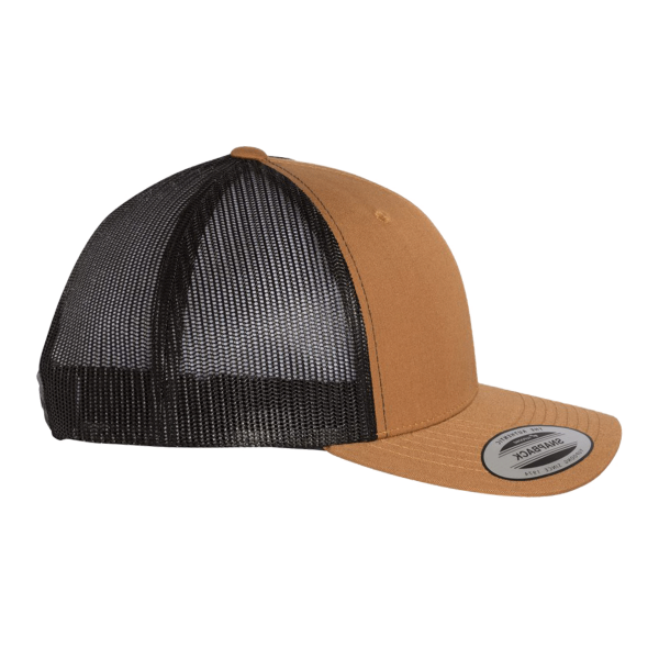 YP Classics Retro Trucker Cap, Caramel / Black / Black, Right Side view