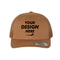 YP Classics Retro Trucker Cap, Caramel / Caramel / Caramel, Front view, Mockup