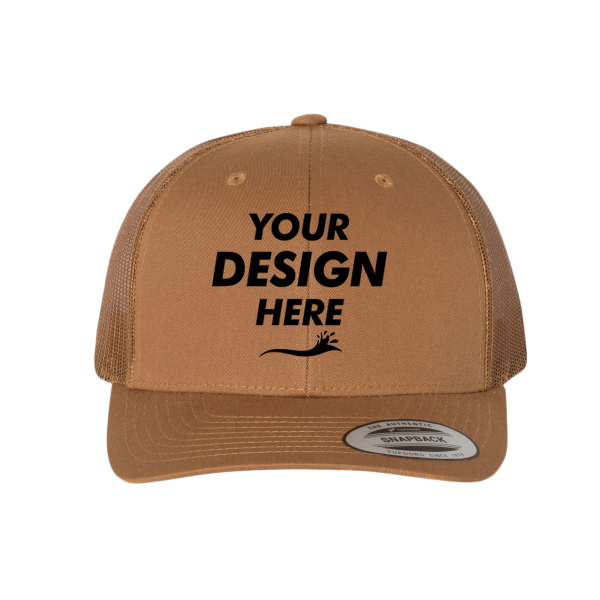 YP Classics Retro Trucker Cap, Caramel / Caramel / Caramel, Front view, Mockup