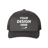 YP Classics Retro Trucker Cap, Charcoal / Black / Black, Front view, Mockup