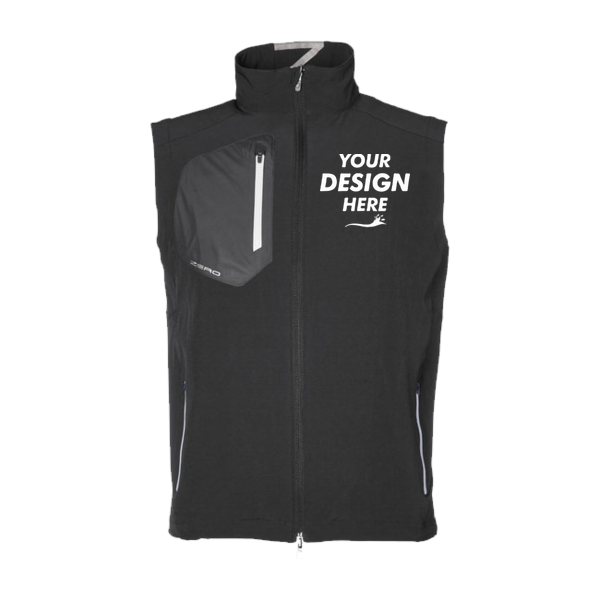 Zero Restriction Men's Full-Zip Vest, Black, Front view, Mockup