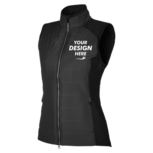 Zero Restriction Women's Tess Hybrid Vest, Black, Front view, Mockup