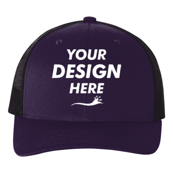 econscious Eco Trucker Cap, Beetroot / Black / Black, Front view, Mockup
