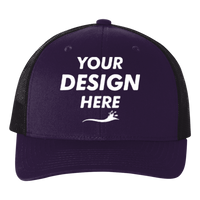 econscious Eco Trucker Cap, Beetroot / Black / Black, Front view, Mockup