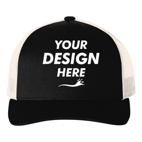 econscious Eco Trucker Cap, Black / Oyster, Front view, Mockup