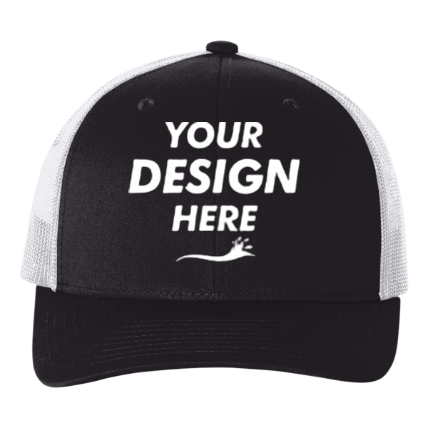 econscious Eco Trucker Cap, Black / White / White, Front view, Mockup