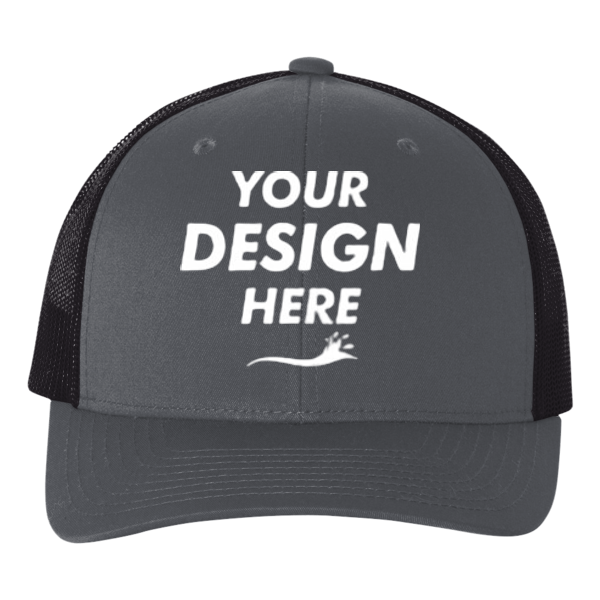 econscious Eco Trucker Cap, Charcoal / Black / Black, Front view, Mockup