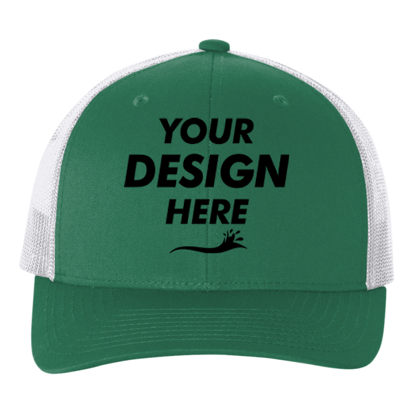 econscious Eco Trucker Cap, Green / White / White, Front view, Mockup