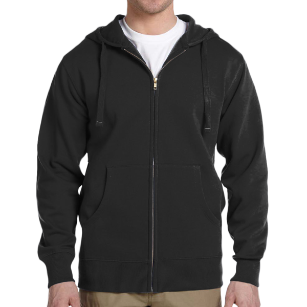 econscious Unisex Heritage Full-Zip Hooded Sweatshirt, Black, Front view