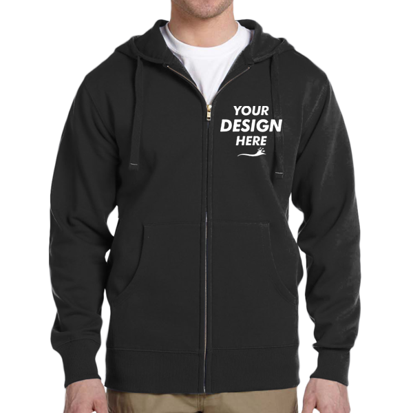 econscious Unisex Heritage Full-Zip Hooded Sweatshirt, Black, Front view, Mockup