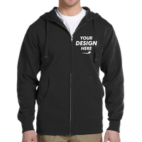econscious Unisex Heritage Full-Zip Hooded Sweatshirt, Black, Front view, Mockup