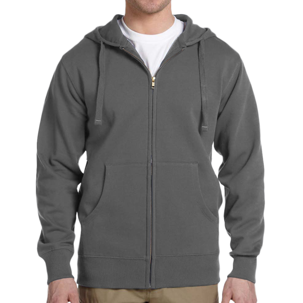 econscious Unisex Heritage Full-Zip Hooded Sweatshirt, Charcoal, Front view