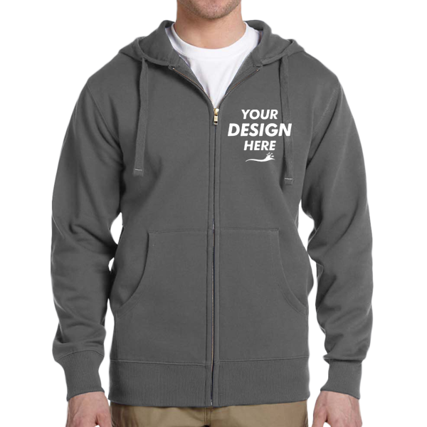econscious Unisex Heritage Full-Zip Hooded Sweatshirt, Charcoal, Front view, Mockup