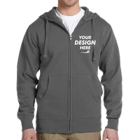 econscious Unisex Heritage Full-Zip Hooded Sweatshirt, Charcoal, Front view, Mockup