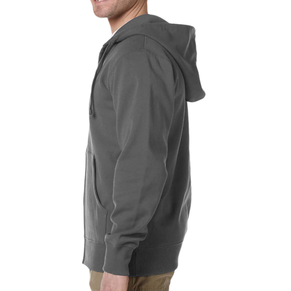 econscious Unisex Heritage Full-Zip Hooded Sweatshirt, Charcoal, Left Sleeve view