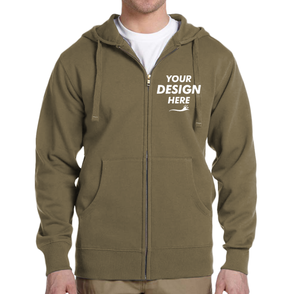 econscious Unisex Heritage Full-Zip Hooded Sweatshirt, Jungle, Front view, Mockup